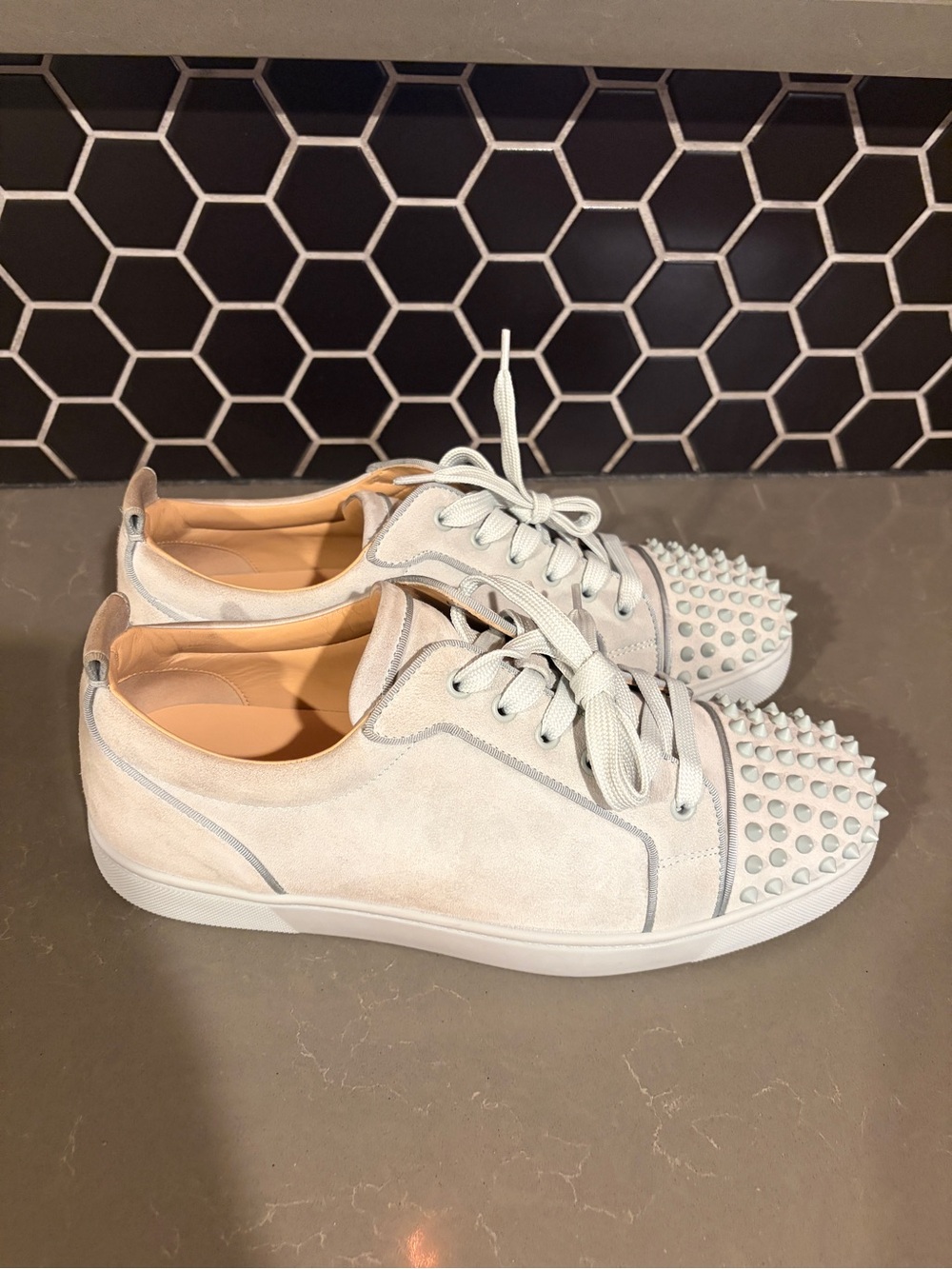 Gray suede Christian Louboutin low top men’s sneakers
